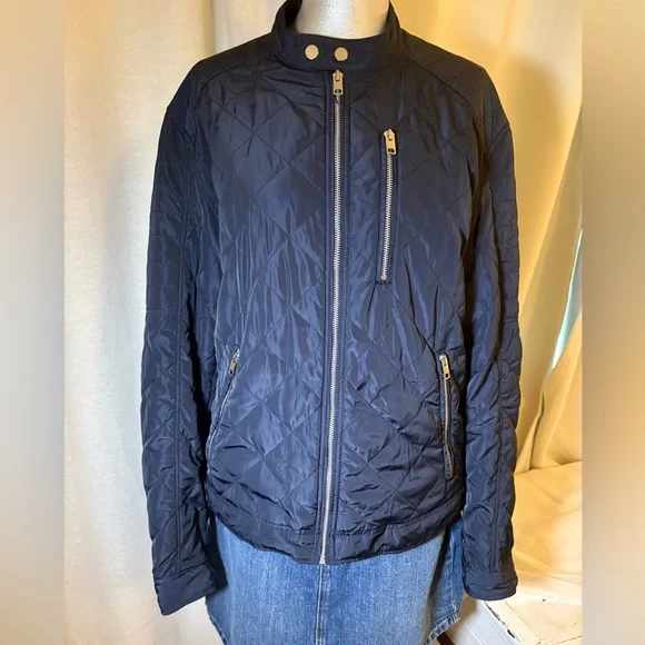 H&M Navy Quilted Lightweight Hiking Jacket Zip Front Utility Coat Sz Medium - Picture 2 of 10